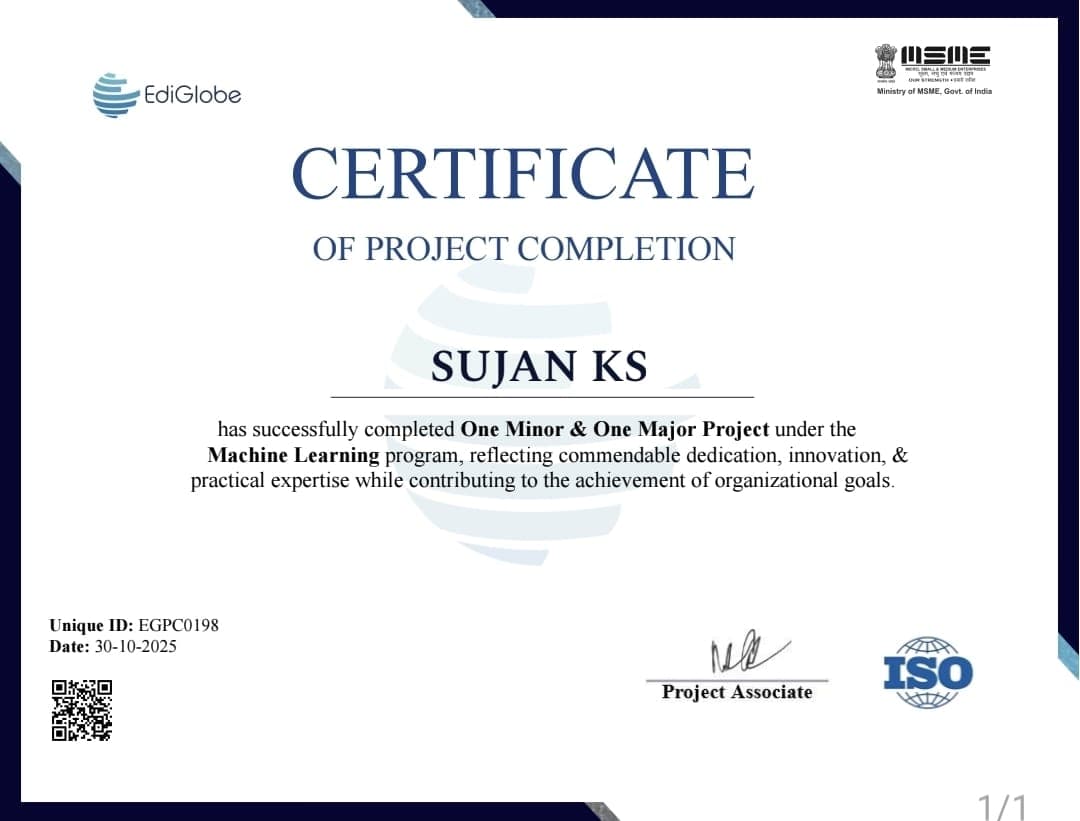 One Minor & One Major ML Project Completion